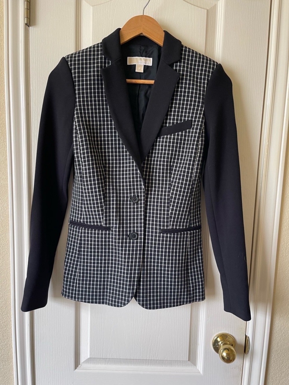 Michael Kors Collection Blazer Size 2 Black Check Mixed Media Jacket RARE Sample - Picture 2 of 6